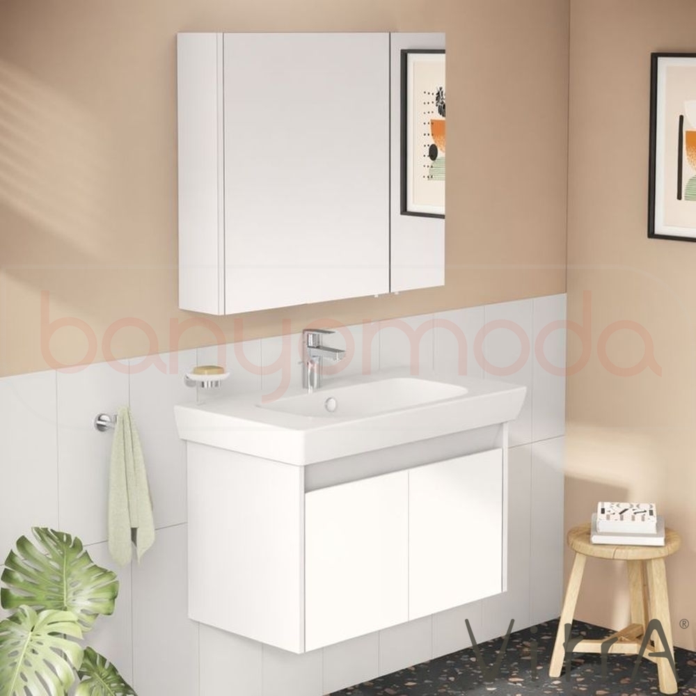 Vitra Step Lavabo Dolabı Demonte Set, 85 cm, Beyaz (Lavabo Dolabı, Dolaplı Ayna) 58901