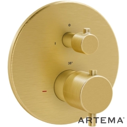 Artema - Artema Flow Soft Termostatik Ankastre Duş Bataryası (V-Box Sıva Üstü Grubu) Fırçalı Altın