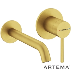 Artema - Artema Minimax Round Ankastre Lavabo Bataryası, Uzun, Fırçalı Altın (Sıva Üstü Grubu) - A4354925