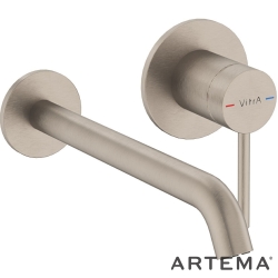 Artema - Artema Minimax Round Ankastre Lavabo Bataryası, Uzun, Fırçalı Nikel (Sıva Üstü Grubu) - A4354934