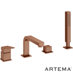 Artema - Artema Minimax Square 4 Delikli Küvet Bataryası, El Duşlu, Fırçalı Bakır