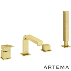 Artema - Artema Minimax Square 4 Delikli Küvet Bataryası, El Duşlu, Fırçalı Altın