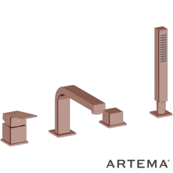 Artema - Artema Minimax Square 4 Delikli Küvet Bataryası, El Duşlu, Soft Bakır