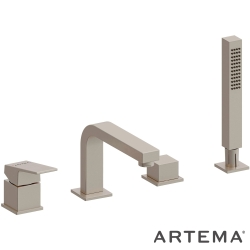 Artema - Artema Minimax Square 4 Delikli Küvet Bataryası, El Duşlu, Fırçalı Nikel