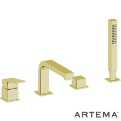 Artema - Artema Minimax Square 4 Delikli Küvet Bataryası, El Duşlu, Soft Altın