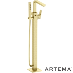 Artema - Artema Minimax Square Yerden Küvet Bataryası, El Duşlu, Fırçalı Altın