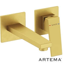 Artema - Artema Minimax Square Ankastre Lavabo Bataryası, Kısa, Fırçalı Altın (Sıva Üstü Grubu) - A4359225