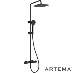 Artema - Artema AquaHeat Joy Square 200 Duş Kolonu ve Termostatik Banyo Bataryası Sistemi, Mat Siyah