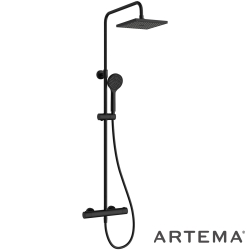 Artema - Artema AquaHeat Joy Square 200 Duş Kolonu ve Termostatik Duş Bataryası Sistemi, Mat Siyah