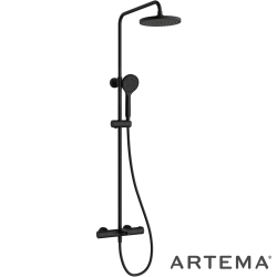 Artema - Artema AquaHeat Joy Round 200 Duş Kolonu ve Termostatik Banyo Bataryası Sistemi, Mat Siyah