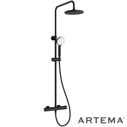Artema - Artema AquaHeat Joy Round 200 Duş Kolonu ve Termostatik Duş Bataryası Sistemi, Mat Siyah