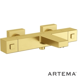 Artema - Artema Base Square Termostatik Banyo Bataryası, Fırçalı Altın - A4730225