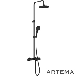 Artema - Artema Base Round 200 Duş Kolonu ve Termostatik Banyo Bataryası Sistemi, Mat Siyah - A4730336