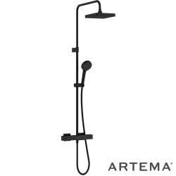 Artema - Artema Base Square 200 Duş Kolonu ve Termostatik Duş Bataryası Sistemi, Mat Siyah - A4730636