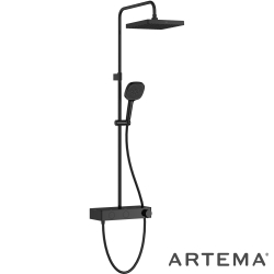 Artema - Artema Core Square 250 Duş Kolonu ve Termostatik Duş Bataryası Sistemi, Parlak Siyah - A4731239