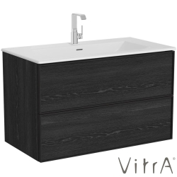 Vitra - Vitra Metropole Edge Lavabo Dolabı, Çift Çekmeceli, Etajerli Lavabolu, 100 cm, Siyah Meşe