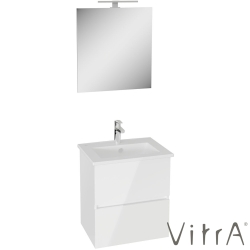 Vitra - Vitra Mia Plus Square Demonte Set, 60 cm, Çift Çekmeceli, (Lavabo Dolabı, Aydınlatmalı Ayna), Parlak Beyaz - 69736