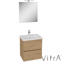 Vitra - Vitra Mia Plus Square Demonte Set, 60 cm, Çift Çekmeceli, (Lavabo Dolabı, Aydınlatmalı Ayna), Altın Meşe - 69737
