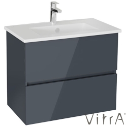 Vitra - Vitra Mia Plus Square Çift Çekmeceli Lavabo Dolabı, 80 cm, Parlak Antrasit - 69741