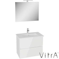 Vitra - Vitra Mia Plus Square Demonte Set, 80 cm, Çift Çekmeceli, (Lavabo Dolabı, Aydınlatmalı Ayna), Parlak Beyaz - 69748