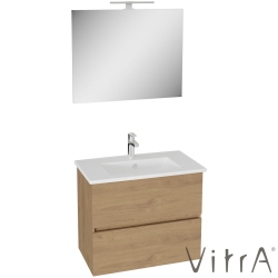 Vitra - Vitra Mia Plus Square Demonte Set, 80 cm, Çift Çekmeceli, (Lavabo Dolabı, Aydınlatmalı Ayna), Altın Meşe - 69749