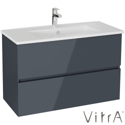 Vitra - Vitra Mia Plus Square Çift Çekmeceli Lavabo Dolabı, 100 cm, Parlak Antrasit - 69753
