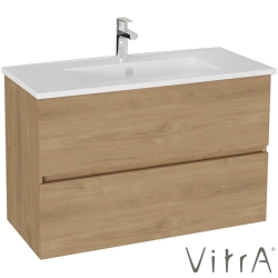 Vitra - Vitra Mia Plus Square Çift Çekmeceli Lavabo Dolabı, 100 cm, Altın Meşe - 69755