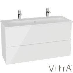 Vitra - Vitra Mia Plus Square Çift Çekmeceli Lavabo Dolabı, Çift Armatür Delikli Lavabolu, 120 cm, Parlak Beyaz - 69763