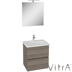 Vitra - Vitra Mia Plus Square Demonte Set, 60 cm, Çift Çekmeceli, (Lavabo Dolabı, Aydınlatmalı Ayna), Cordoba - 69793