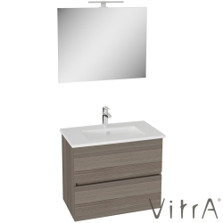 Vitra - Vitra Mia Plus Square Demonte Set, 80 cm, Çift Çekmeceli, (Lavabo Dolabı, Aydınlatmalı Ayna), Cordoba - 69801