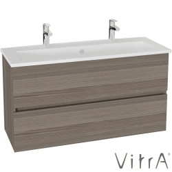 Vitra - Vitra Mia Plus Square Çift Çekmeceli Lavabo Dolabı, Çift Armatür Delikli Lavabolu, 120 cm, Cordoba - 69807