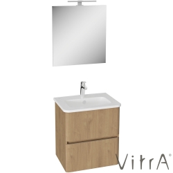 Vitra - Vitra Mia Plus Round Demonte Set, 60 cm, Çift Çekmeceli, (Lavabo Dolabı, Aydınlatmalı Ayna), Altın Meşe - 69819