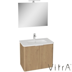 Vitra - Vitra Mia Plus Round Demonte Set, 80 cm, Kapaklı, (Lavabo Dolabı, Aydınlatmalı Ayna), Altın Meşe - 69823