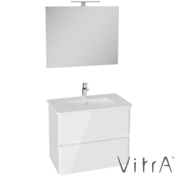 Vitra - Vitra Mia Plus Round Demonte Set, 80 cm, Çift Çekmeceli, (Lavabo Dolabı, Aydınlatmalı Ayna), Parlak Beyaz - 69826