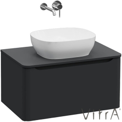 Vitra - Vitra Integra Round Tek Çekmeceli Çanak Lavabo Uyumlu Lavabo Dolabı, Mat Grafit, 80 cm (Çanak Lavabo Hariç-Armatür Deliksiz) - 70043