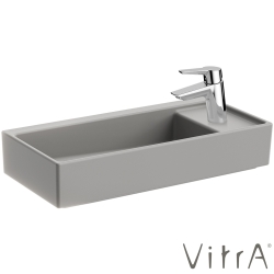 Vitra - Vitra ArchiPlan Sağdan Armatür Delikli Dar Lavabo, 60x28 cm, Mat Taş Gri, VitraClean