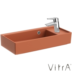Vitra - Vitra ArchiPlan Sağdan Armatür Delikli Dar Lavabo, 60x28 cm, Mat Terra Rosa, VitraClean