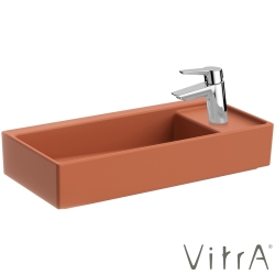 Vitra - Vitra ArchiPlan Sağdan Armatür Delikli Dar Lavabo, 60x28 cm, Mat Terra Rosa, VitraClean