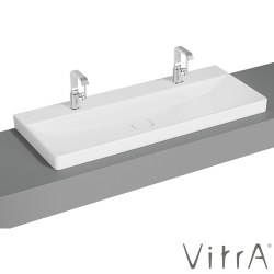 Vitra - Vitra Metropole Çift Armatür Delikli Çanak Lavabo, 120 cm, Mat Beyaz, VitraClean - 7530B401-0937