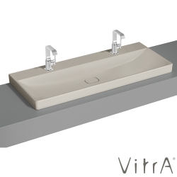 Vitra - Vitra Metropole Çift Armatür Delikli Çanak Lavabo, 120 cm, Mat Kum Beji - 7530B422-7213