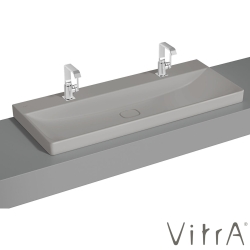 Vitra - Vitra Metropole Çift Armatür Delikli Çanak Lavabo, 120 cm, Mat Taş Gri, VitraClean - 7530B476-0937