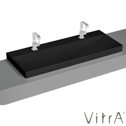 Vitra - Vitra Metropole Çift Armatür Delikli Çanak Lavabo, 120 cm, Mat Siyah, VitraClean - 7530B483-0937