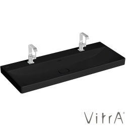 Vitra - Vitra Metropole Çift Armatür Delikli Lavabo, 120 cm, Mat Siyah, VitraClean