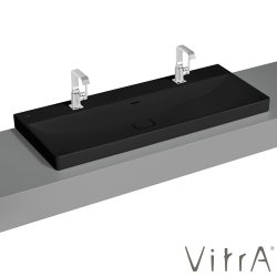 Vitra - Vitra Metropole Çift Armatür Delikli Çanak Lavabo, 120 cm, Mat Siyah, VitraClean