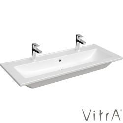 Vitra - Vitra S20 Square Çift Armatür Delikli Etajerli Lavabo, 120 cm - 7679B003-1474