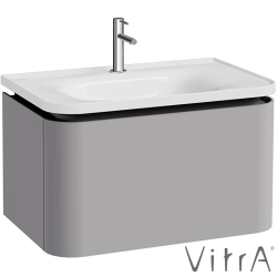 Vitra - Vitra Gala Tek Çekmeceli Etajerli Lavabo Dolabı, Mat Taş Gri, 80 cm (Etajerli Lavabo Dahil-Tek Armatür Delikli) - 80373