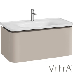 Vitra - Vitra Gala Tek Çekmeceli Etajerli Lavabo Dolabı, Mat Soft Bej, 100 cm (Etajerli Lavabo Dahil-Tek Armatür Delikli) - 80375