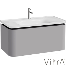 Vitra - Vitra Gala Tek Çekmeceli Etajerli Lavabo Dolabı, Mat Taş Gri, 100 cm (Etajerli Lavabo Dahil-Tek Armatür Delikli) - 80376