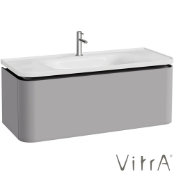 Vitra - Vitra Gala Tek Çekmeceli Etajerli Lavabo Dolabı, Mat Taş Gri, 120 cm (Etajerli Lavabo Dahil-Tek Armatür Delikli) - 80379