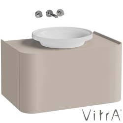 Vitra - Vitra Gala Tek Çekmeceli Çanak Lavabo Uyumlu Lavabo Dolabı, Mat Soft Bej, 80 cm (Çanak Lavabo Dahil-Armatür Deliksiz)
